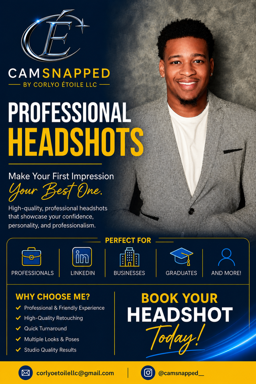 CAMSNAPPED professional headshots flyer.